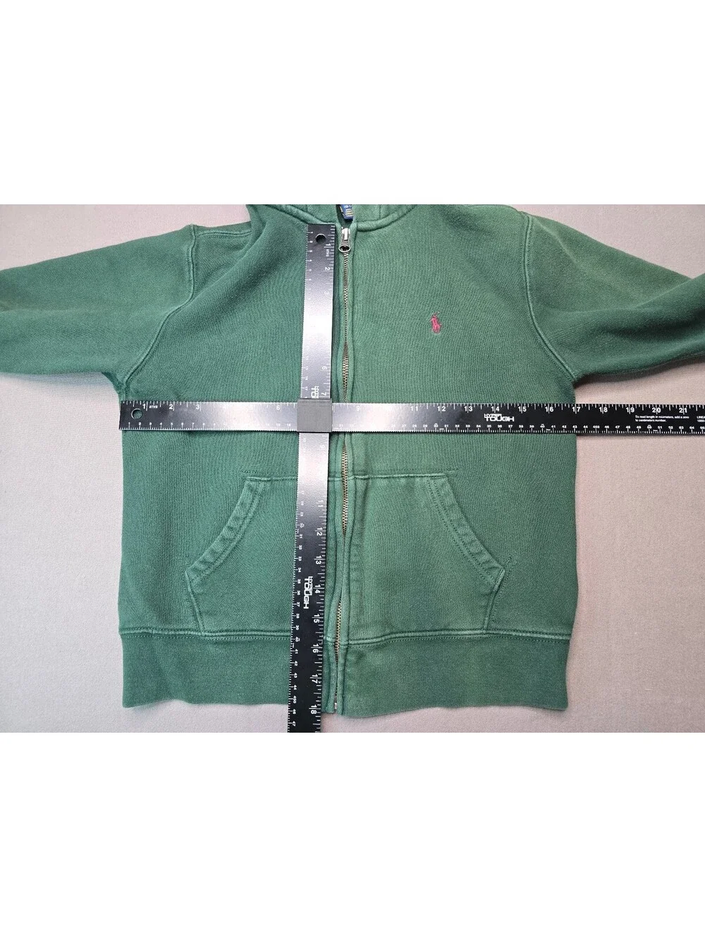 Polo Ralph Lauren Kids Green Zip Hoodie Pink Pony Full Zip Fleece Size M 10-12